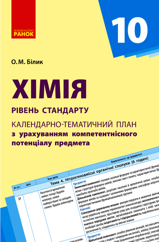 Календарно-тематичне планування. Хімія. 10 клас