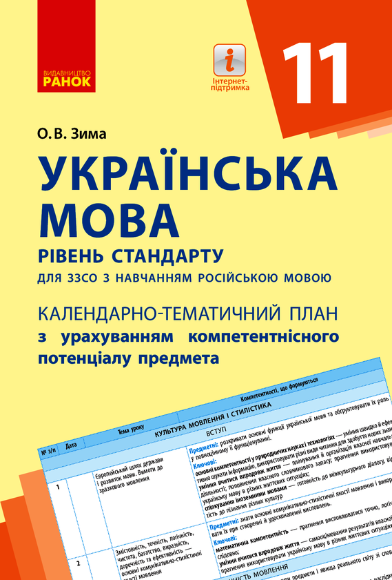 Українська мова. Рівень стандарту. 11 клас. Календарно-тематичний план